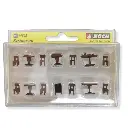 Lot "restaurant" 8 chaises, 5 tables, 1 panneau publicitaire NOCH 14822  HO 1/87 - 2