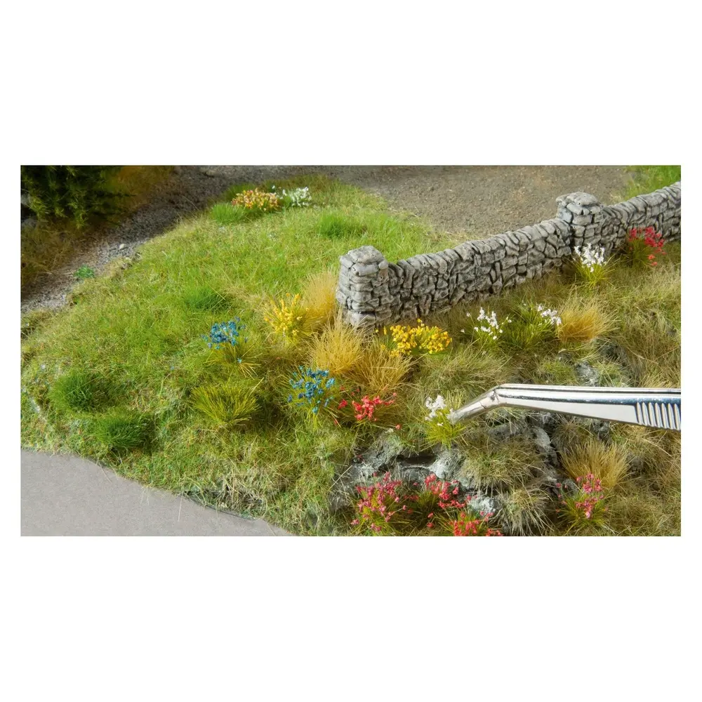 Lot 250 touffes de fleurs - rouge/bleu/jaune/rose/blanc NOCH 06800 - HO 1/87 - 4