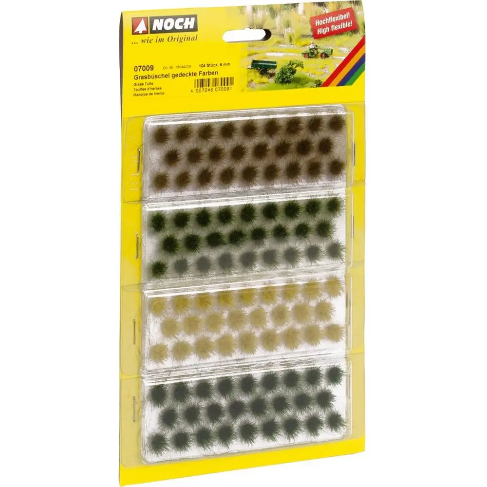Lot 104 touffes d'herbes XL - 2 vert, jaune, rouge - 9mm HO 1/87 - NOCH 07005 - 2