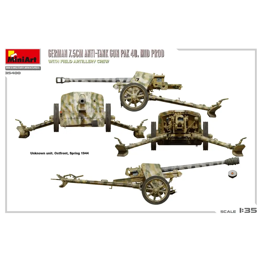 Canon anti-char allemand pak 40. mid prod. avec équipage d'artillerie de campagne - MiniArt 550035400 - 1/35 - 7