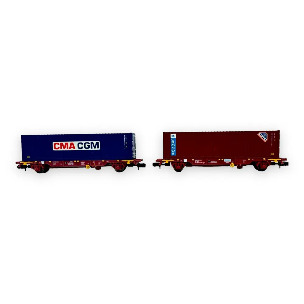 Set de 2 wagons porte-conteneurs CMA/CGM - MFTrain N33377 - N 1/160 - SNCF - Ep V - 2R - 3