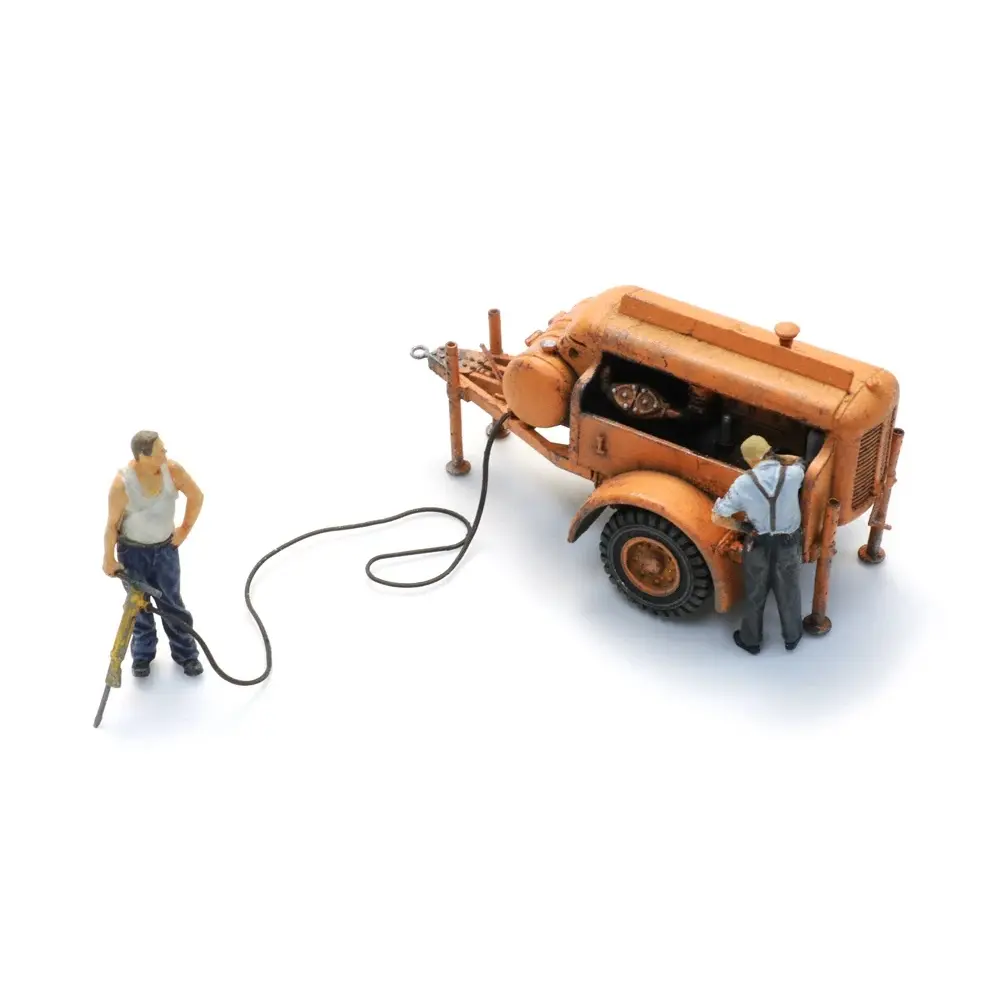 Remorque compresseur avec marteau-piqueur + 2 figurines - Artitec 387.611 - HO 1/87 - 4