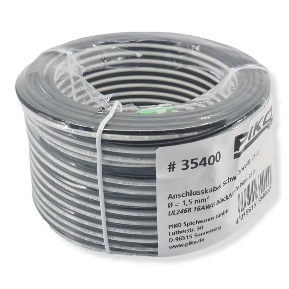 Bobine de câble noir/blanc 1.5mm² - 25 mètres - Piko 35400 - G 1/22.5 - 2