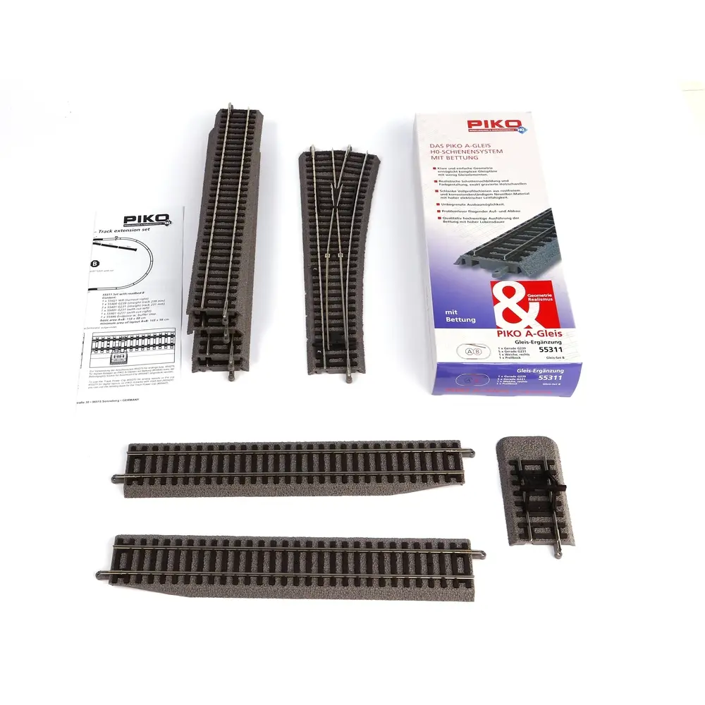 Set de voies B Track-A | avec Ballast PIKO 55311 - HO : 1/87 - 1580 x 880 mm - 3
