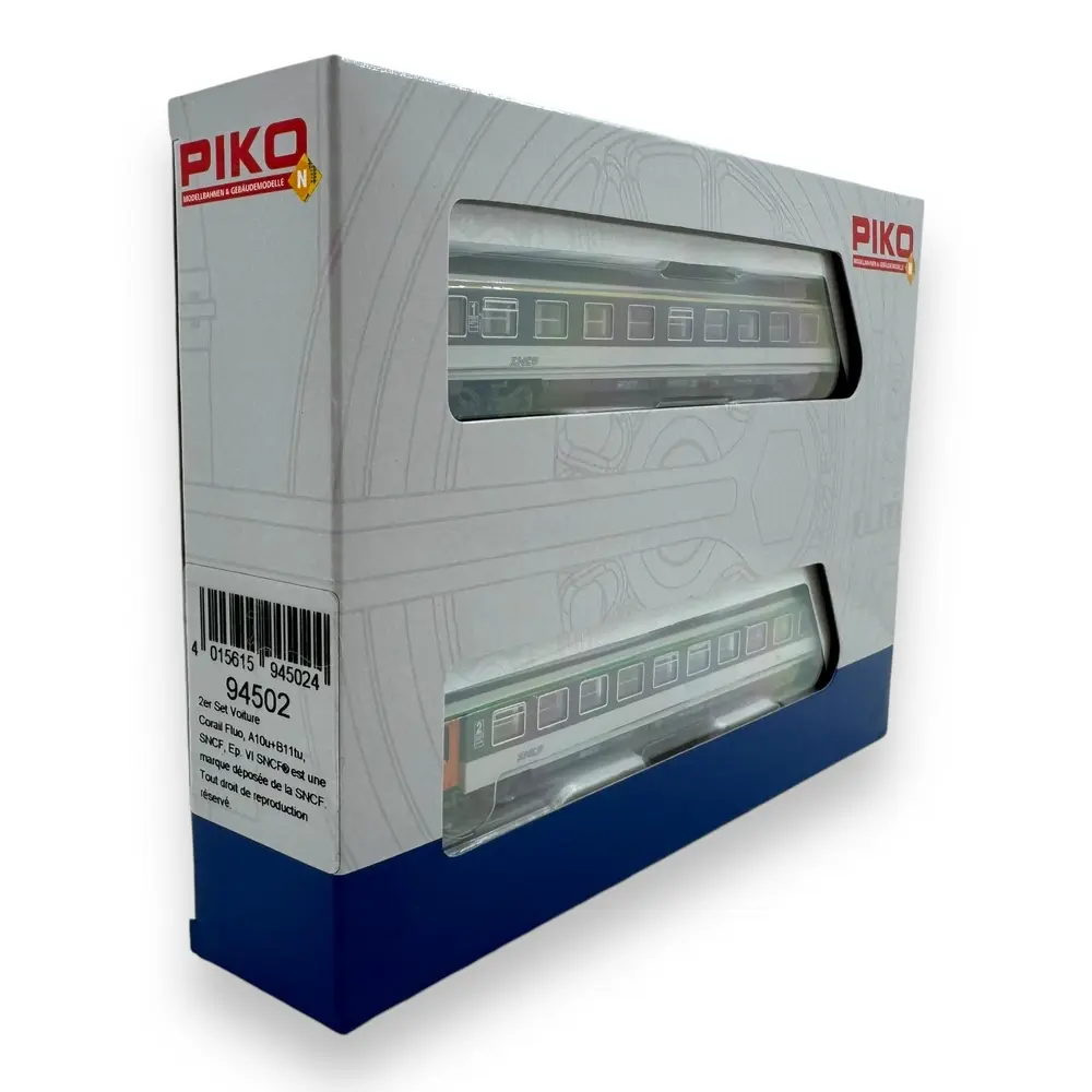 Set de 2 voitures voyageurs Corail VU livrée d’origine - Piko 94502 - N 1/160 - SNCF - EP V - 2R - 4