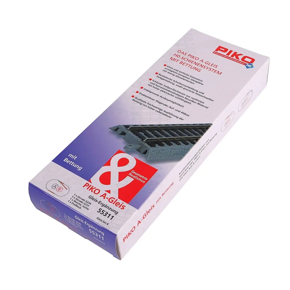 Set de voies B Track-A | avec Ballast PIKO 55311 - HO : 1/87 - 1580 x 880 mm - 2