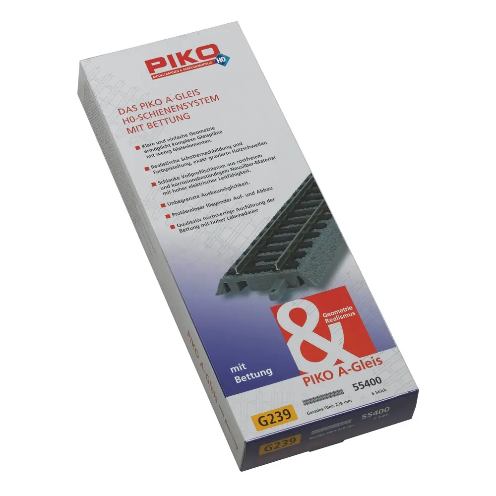 Rail droit A-Track Ballasté G239 PU6 - 239mm PIKO 55400 - HO 1/87 - Code 100 - 2