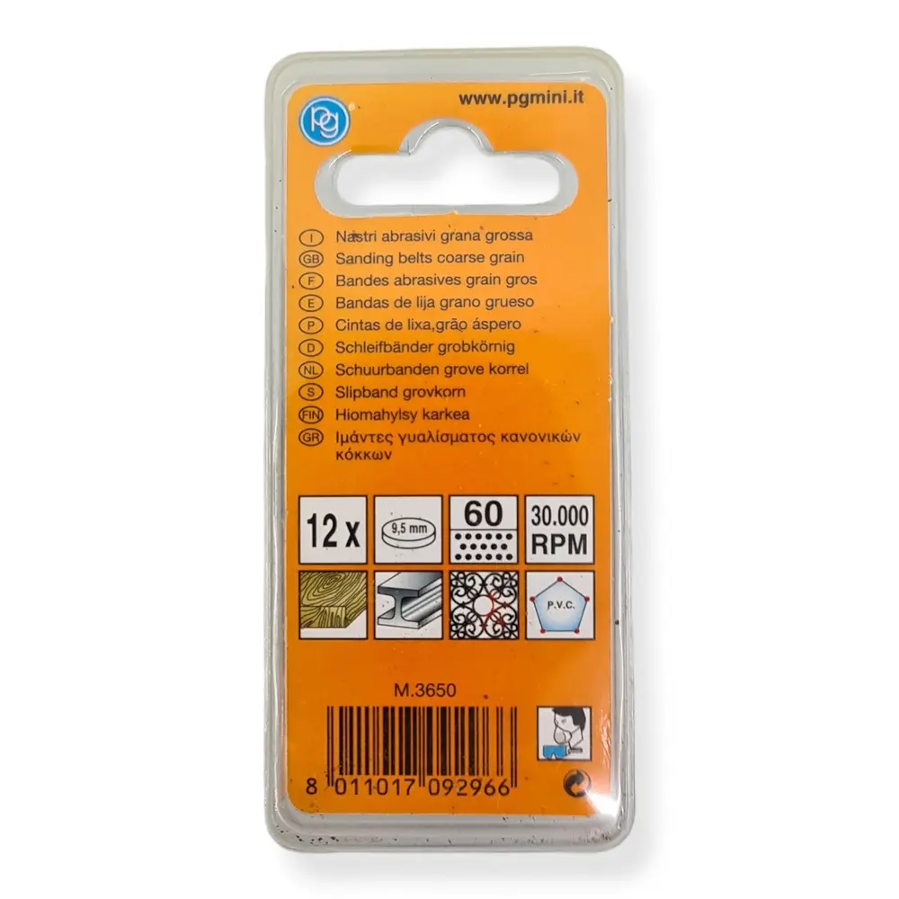Set de 12 bandages abrasif , diamètre 9.50 mm , 60g - PG MINI M3650 - 3