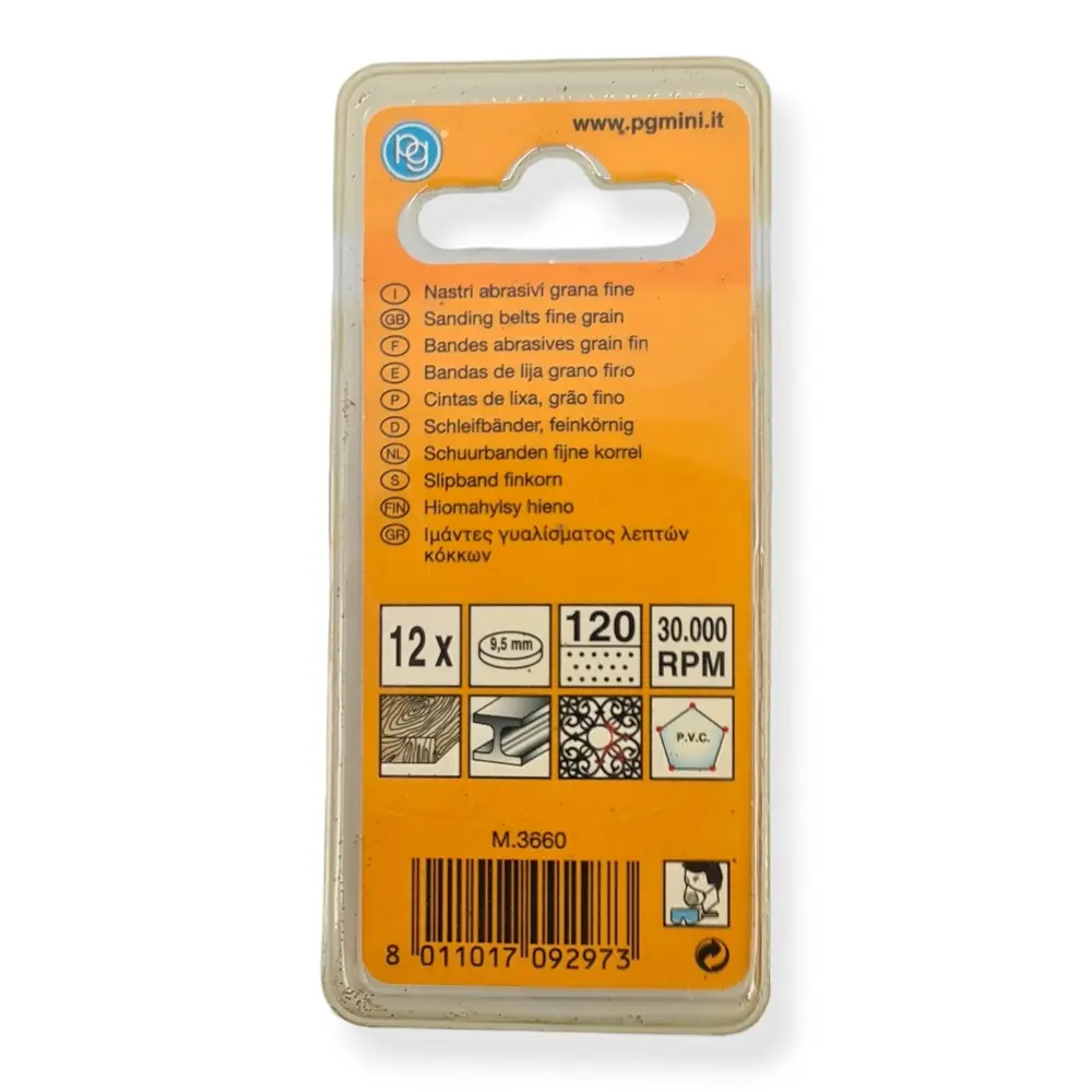 Set de 12 bandages abrasif , diamètre 9.50 mm , 120g - PG MINI M.3660 - 3