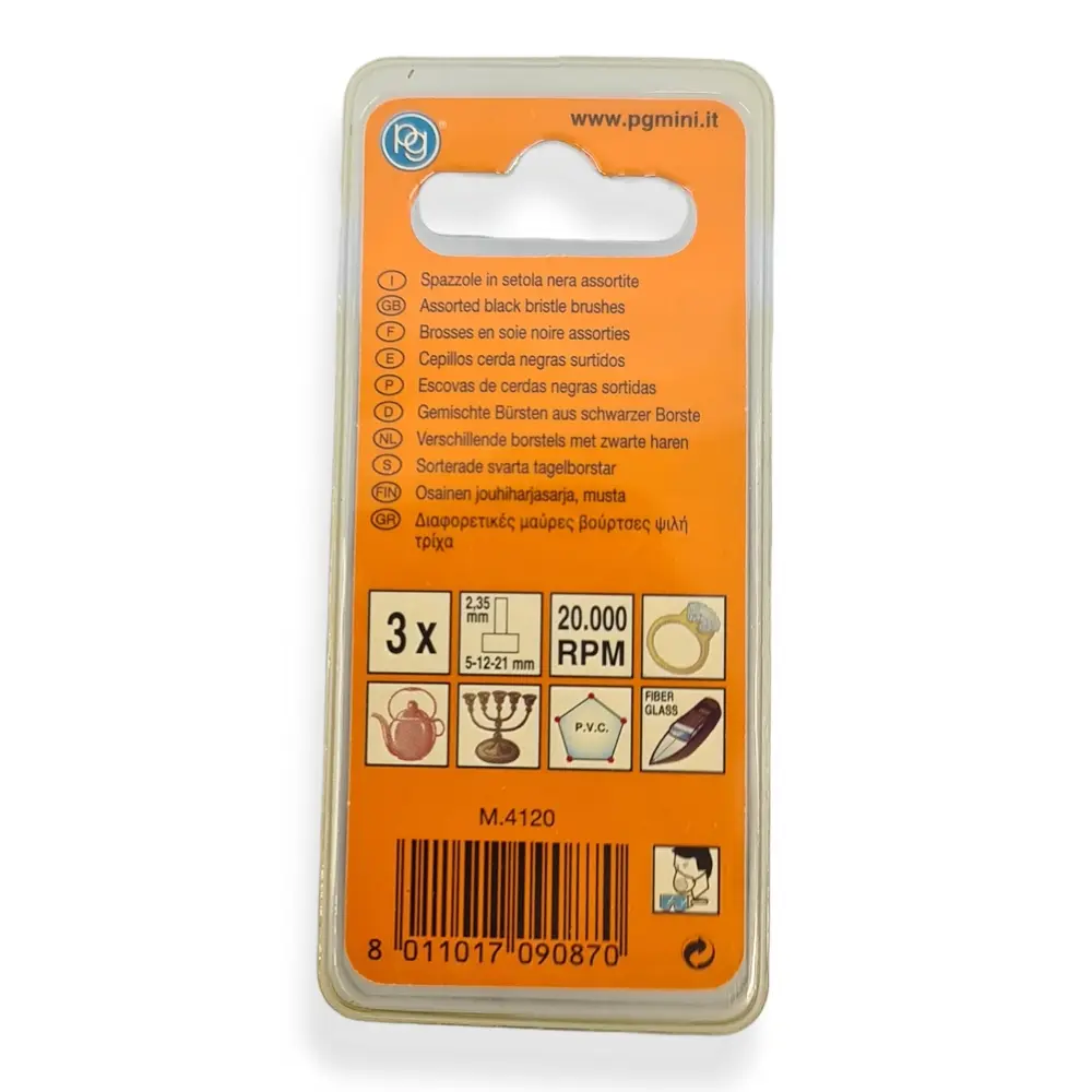 3 brosses à poils noirs, diamètre 5, 12, 21mm - PG Mini 4120 - 3