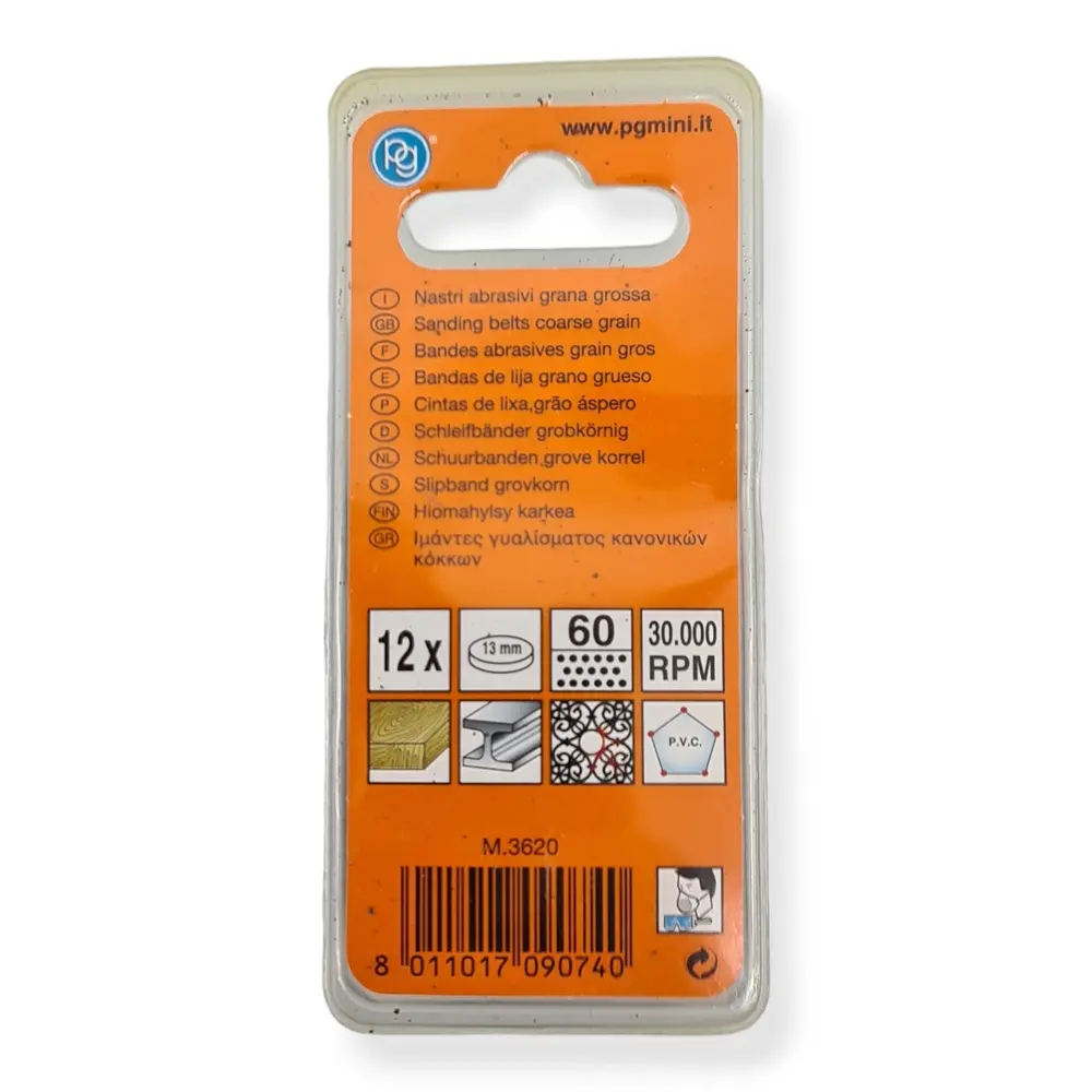 Set de 12 bandages abrasif , diamètre 13 mm , 60g - PG MINI M3620 - 3