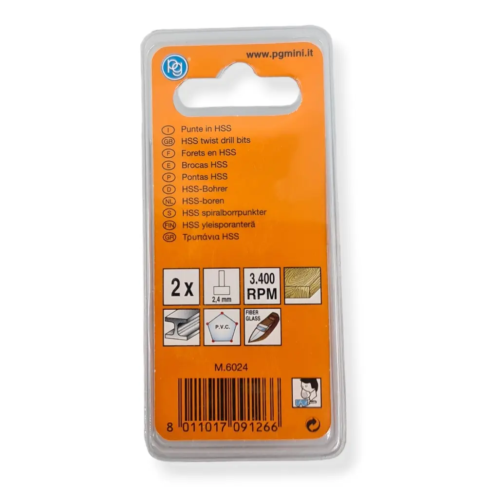 Set 2 forets en HSS - PG Mini M6024 - Diamètre 2,4 mm - 3