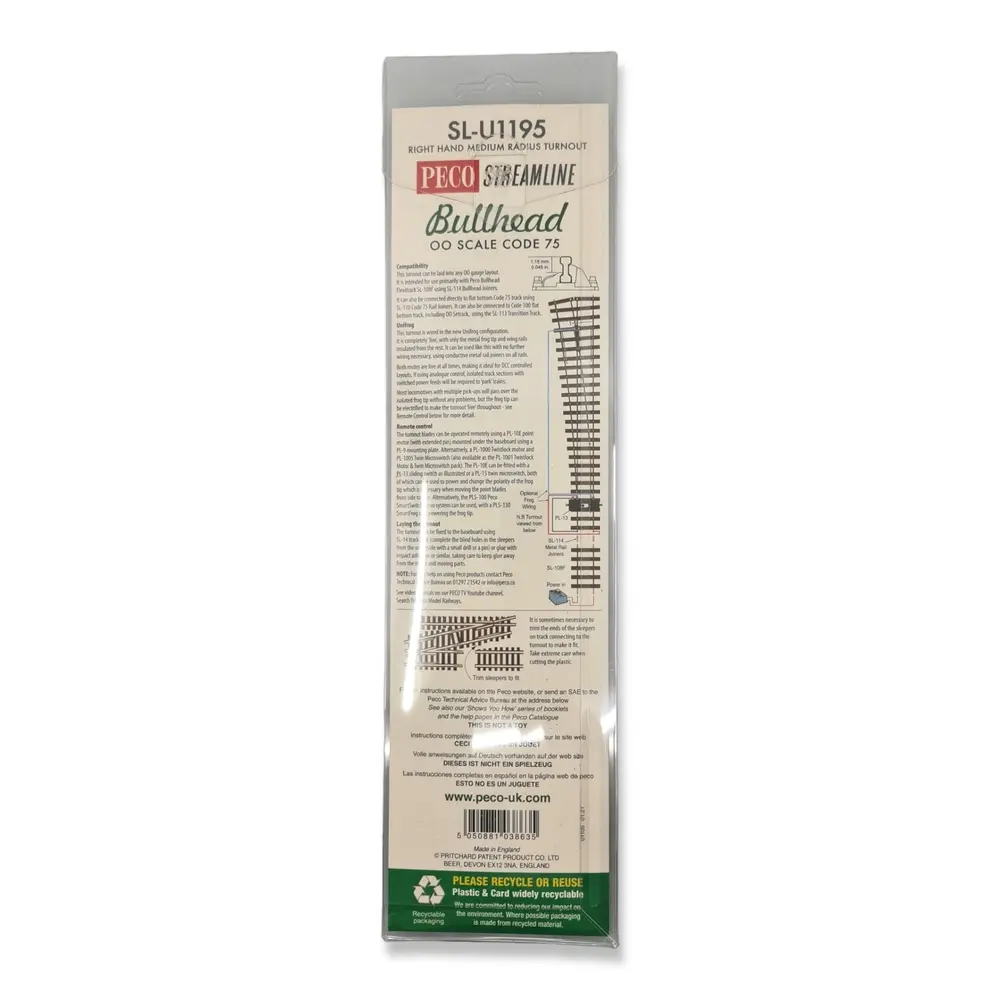 Aiguillage moyen à droite Peco SL-U1195 - HO : 1/87 - Code 75 - 3