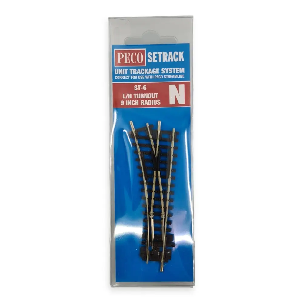 Aiguillage moyen à gauche - PECO ST6 - rayon 228mm - N 1/160ème - code 80 - 3