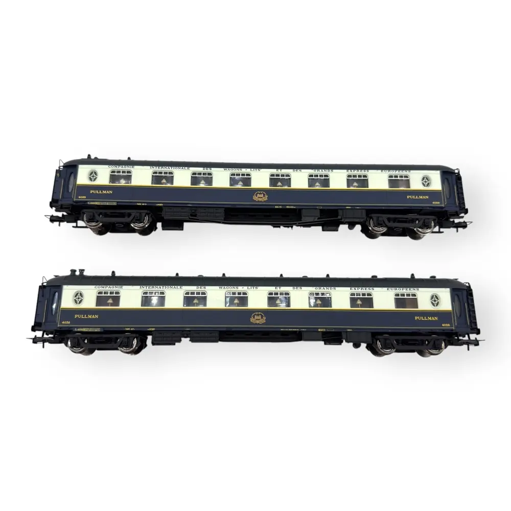 1 voiture restaurant + 1 voiture salon, côte d'azur, vitres carrées - Rivarossi HR4077 - HO 1/87 - CIWL - Ep III - 2R - 2