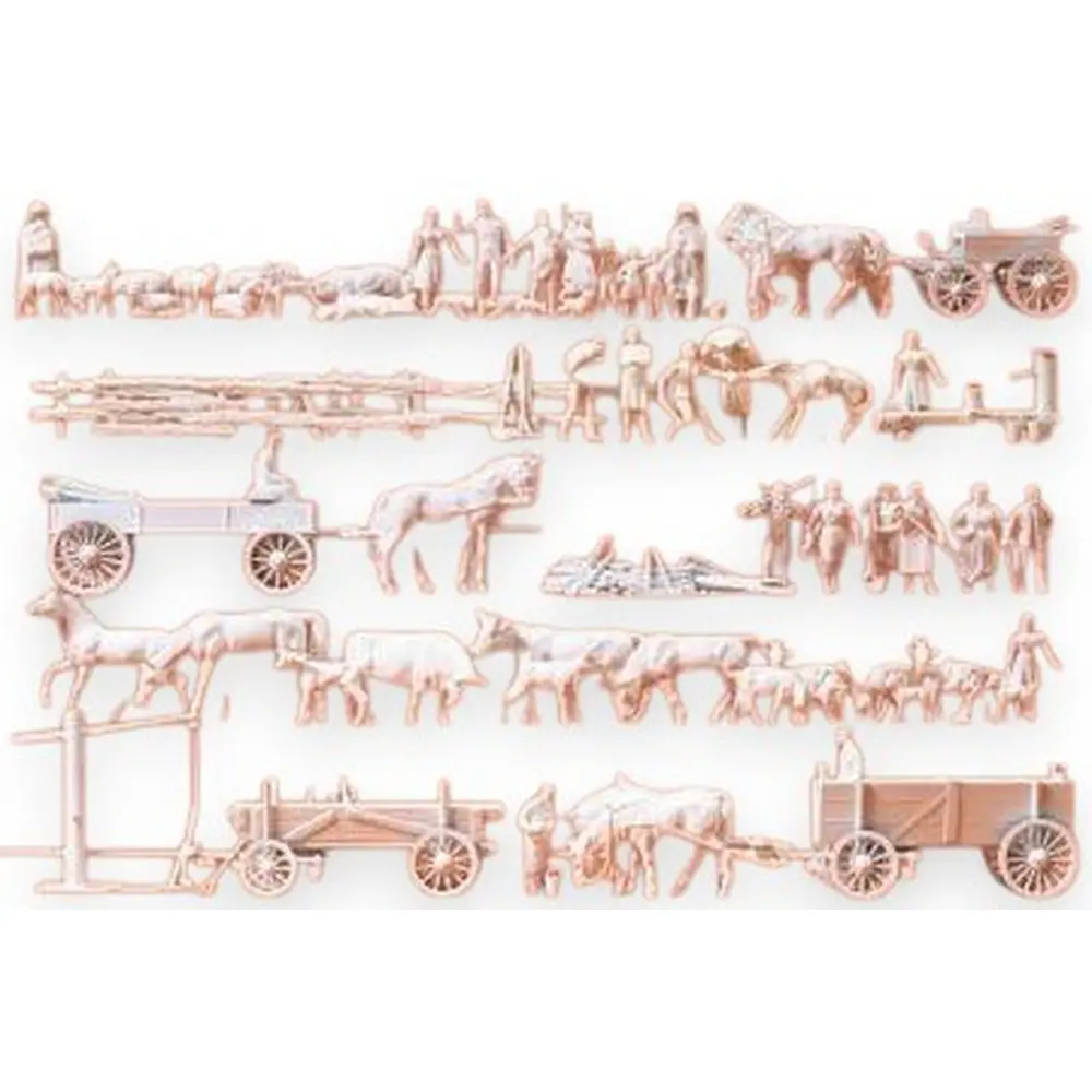 Pack de 60 Personnage & Animaux + Accessoires - A Peindre - PREISER 16327 - HO : 1/87  - 2