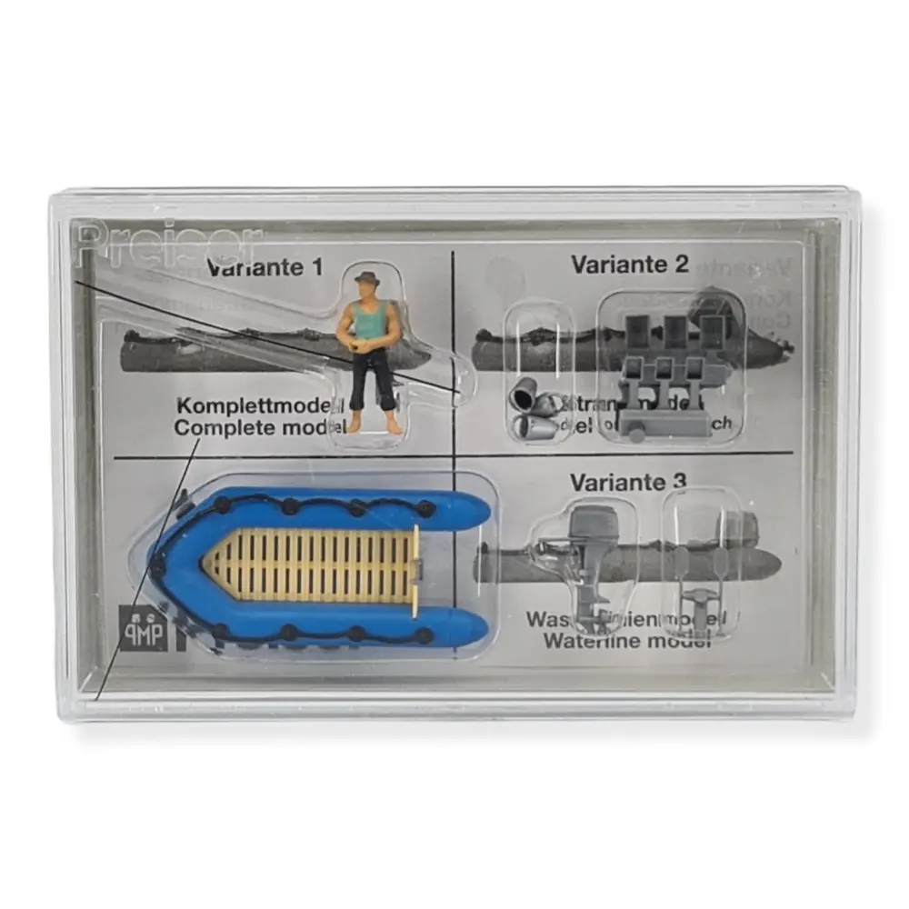 Pêcheur et bateau pneumatique PREISER 10687 - HO 1/87 - 2