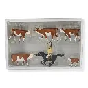 Lot Cowboy et 5 vaches Longhorn PREISER 10159 HO 1/87 - 2