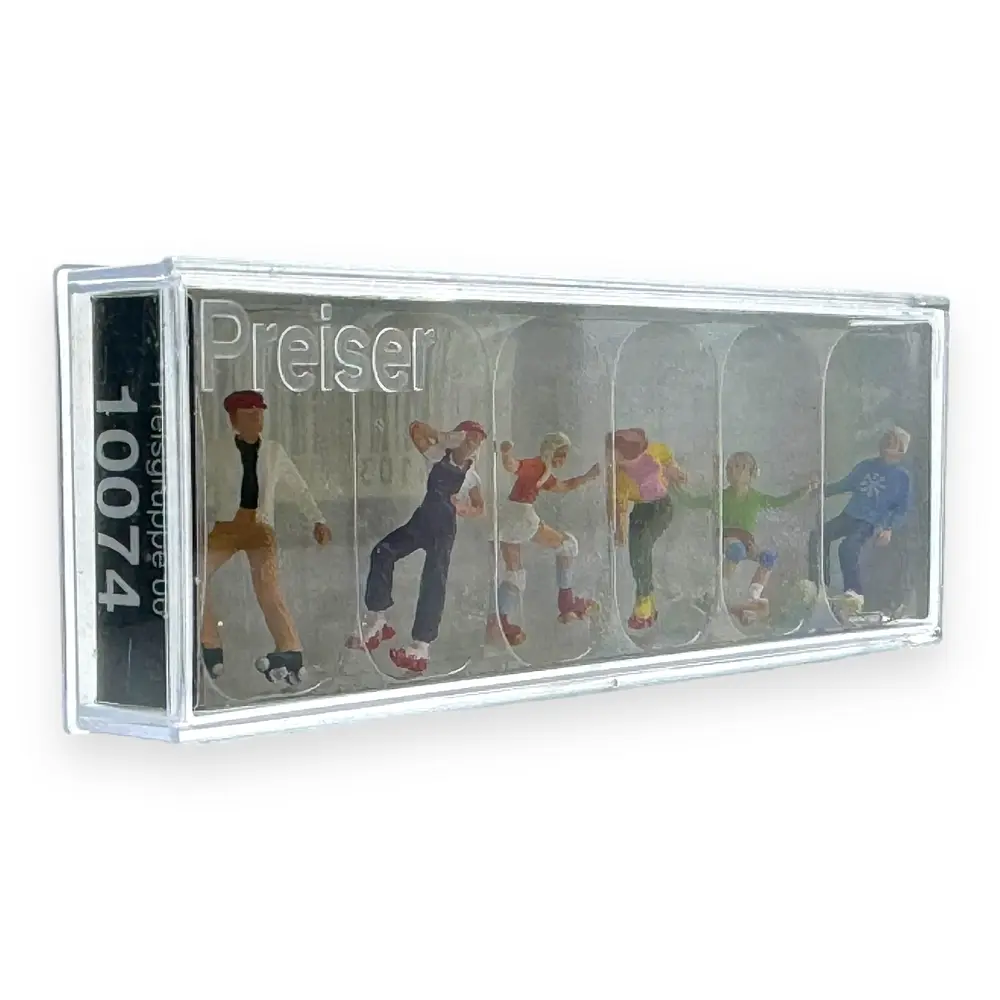 Pack de 6 Personnages avec patins à roulettes et skate boards - Figurine - PREISER 10074 - Échelle HO : 1/87ème - 2