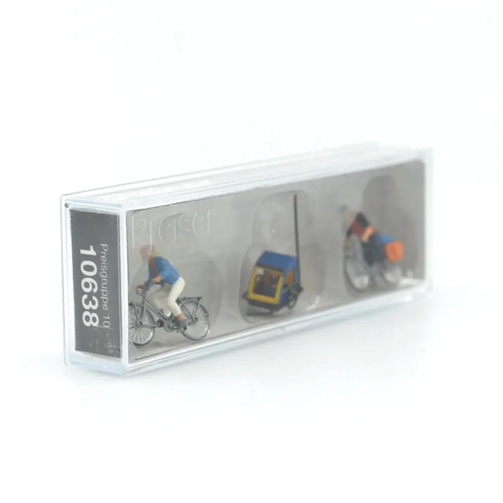 Couple de cyclistes se promenant à vélo avec leur enfant - PREISER 10638 - HO 1/87 - 2