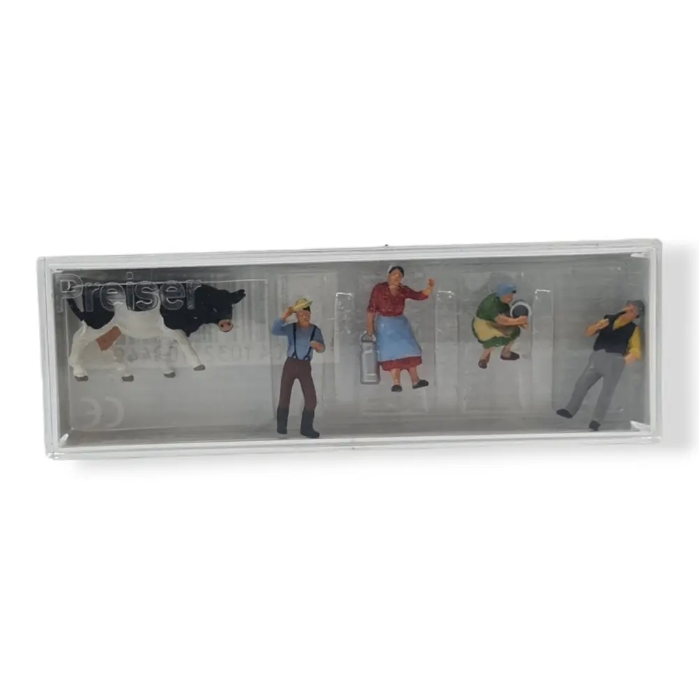 Pack de 4 Fermiers et 1 vache - Figurine - PREISER 10044 - Échelle HO : 1/87ème - 3