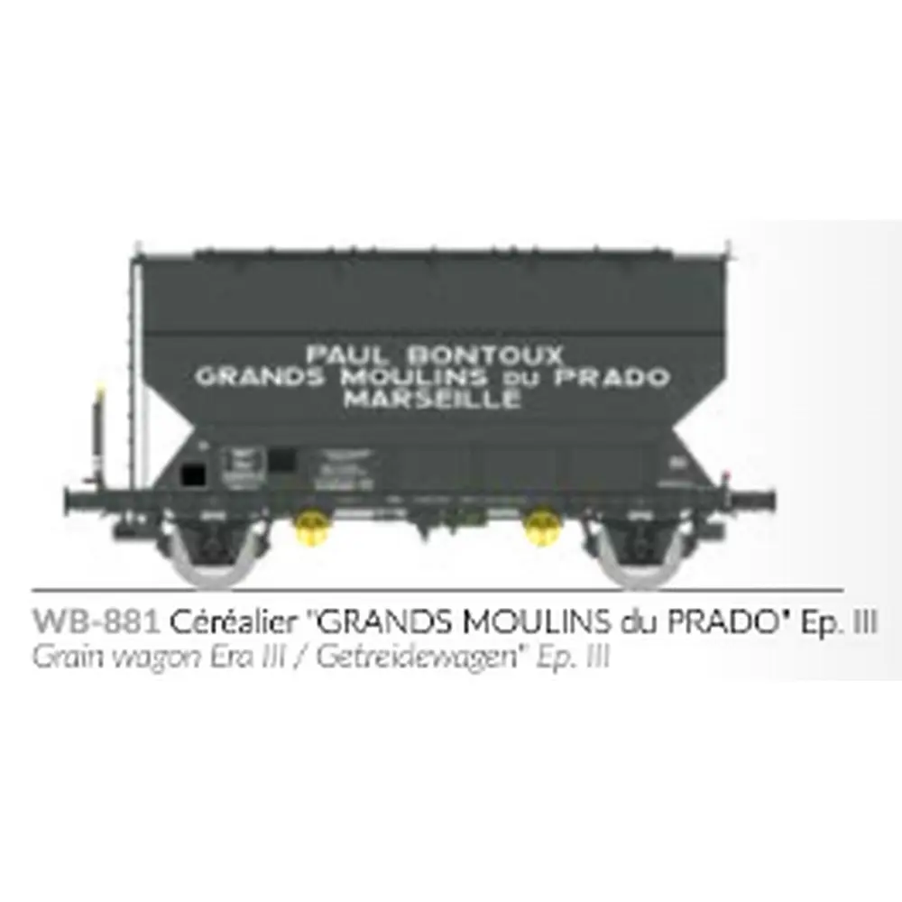 Wagon céréalier FAUVET-GIREL « GRANDS MOULINS du PRADO » - Ree Modèles WB881 - HO 1/87 - SNCF - Ep III - 2R - 2