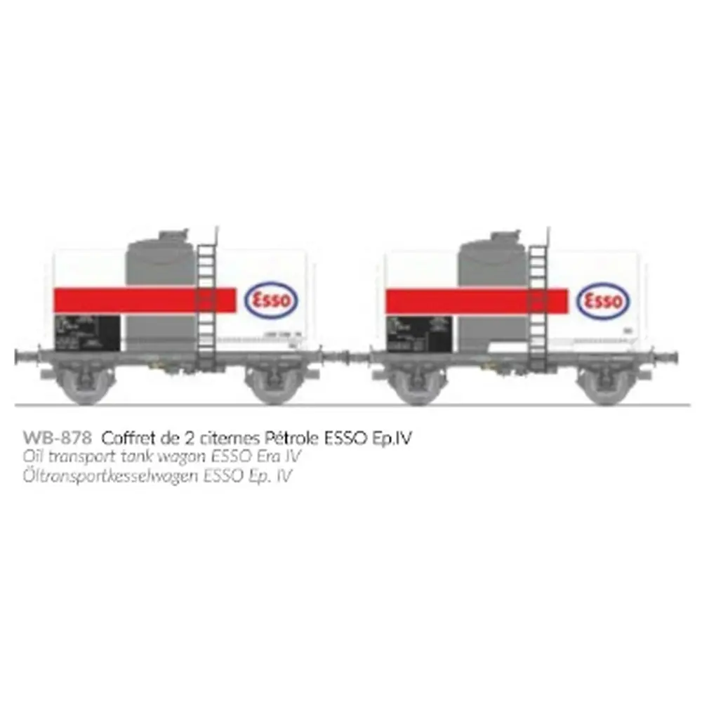 Set de 2 wagons citernes pétrole ESSO - Ree Modèles WB878 - HO 1/87 - SNCF - Ep IV - 2R - 2