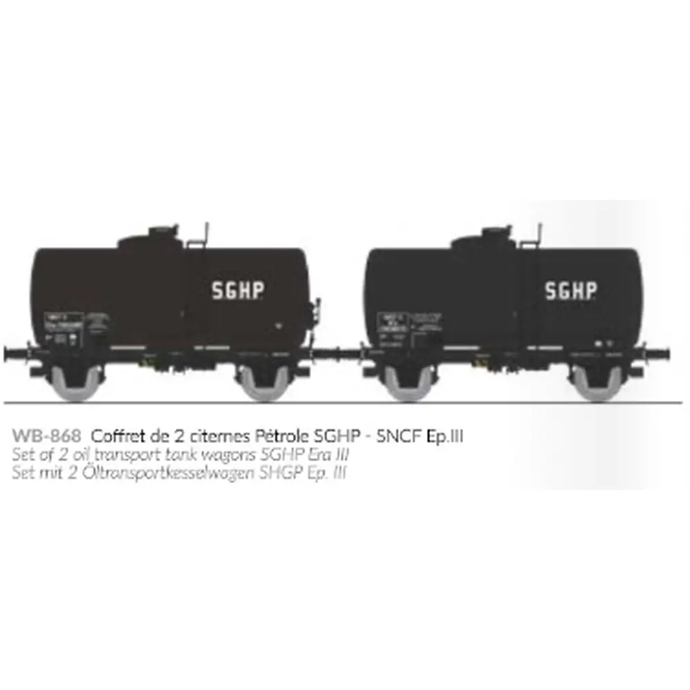 Set de 2 wagons citernes pétrole SGHP - Ree Modèles WB868 - HO 1/87 - SNCF - Ep III - 2R - 2