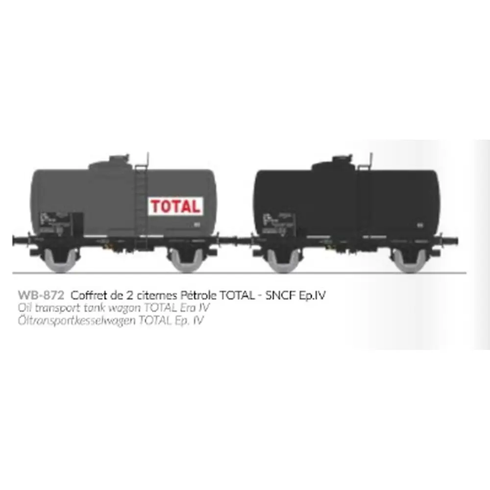 Set de 2 wagons citernes pétrole TOTAL - Ree Modèles WB872 - HO 1/87 - SNCF - Ep IV - 2R - 2