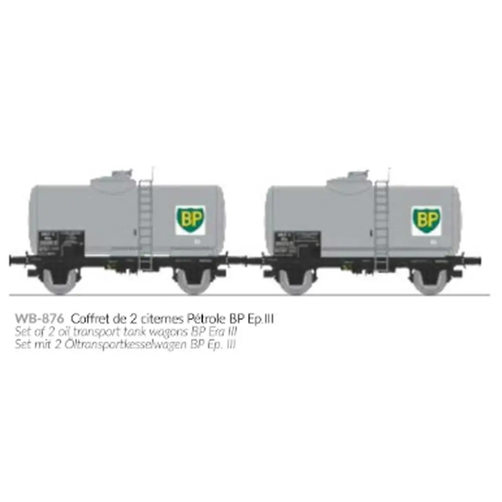 Set de 2 wagons citernes pétrole BP - Ree Modèles WB876 - HO 1/87 - SNCF - Ep III - 2R - 2