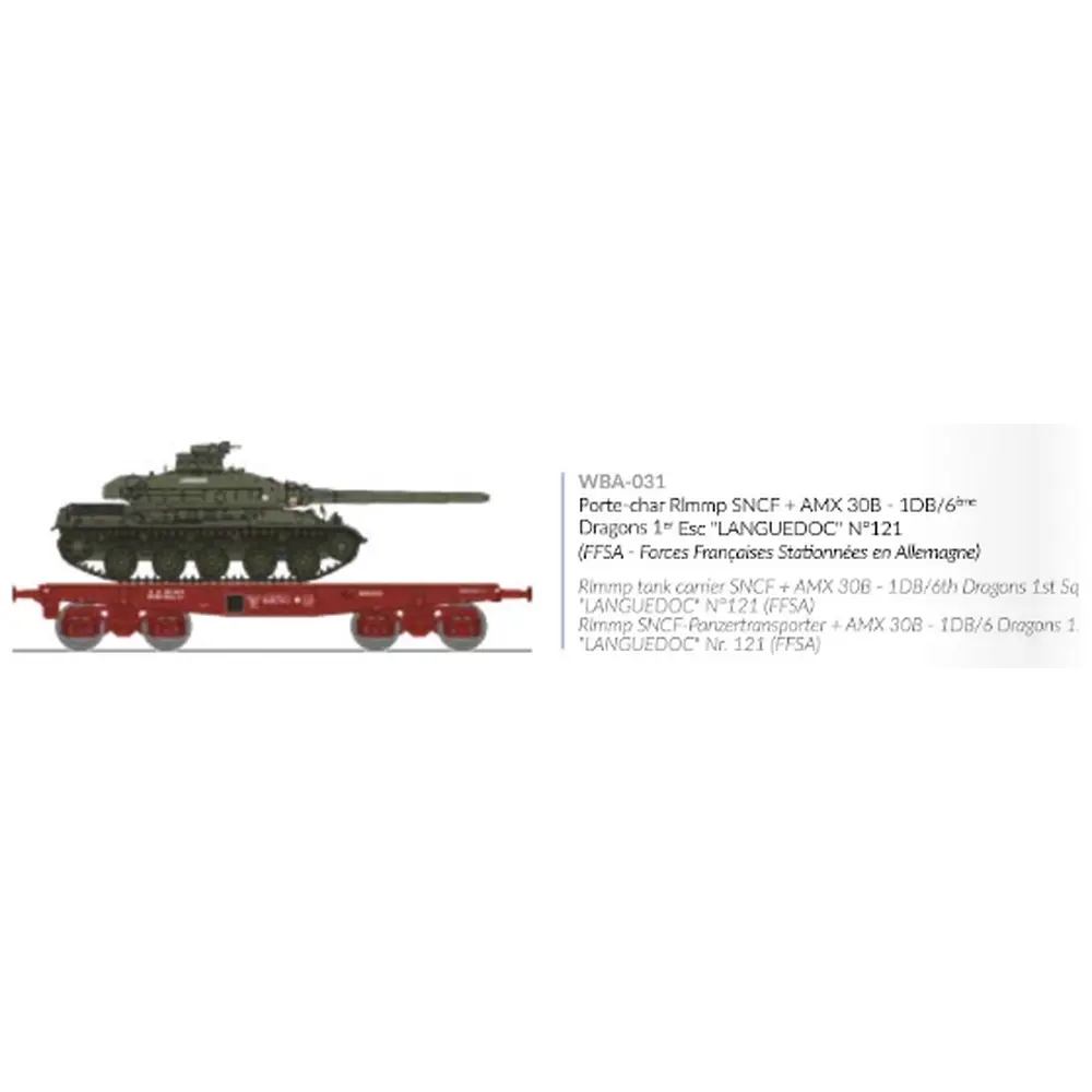 Wagon porte-char SSym46 + char amx-30 "Languedoc" 1DB 6RD - Ree Modèles WBA031 - HO 1/87 - SNCF - Ep IV - 2R - 2