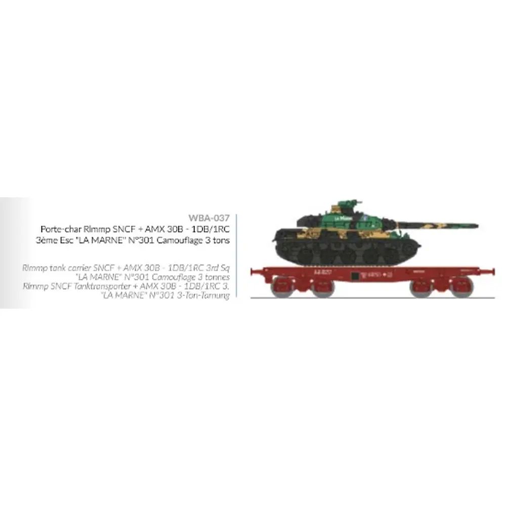 Wagon porte-char SSym46 + char amx-30 "La Marne" 1DB 1RC - Ree Modèles WBA037 - HO 1/87 - SNCF - Ep IV - 2R - 2