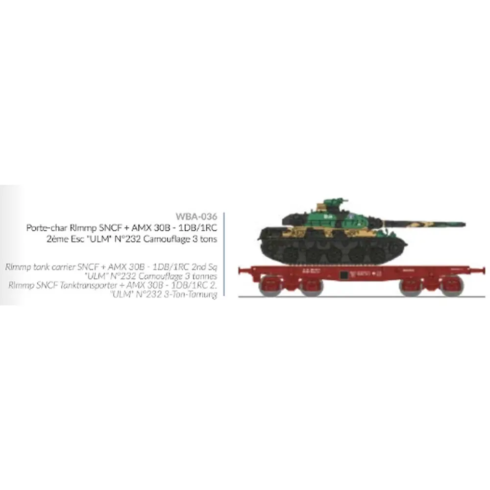 Wagon porte-char SSym46 + char amx-30 "Ulm" 1DB 1RC - Ree Modèles WBA036 - HO 1/87 - SNCF - Ep IV - 2R - 2