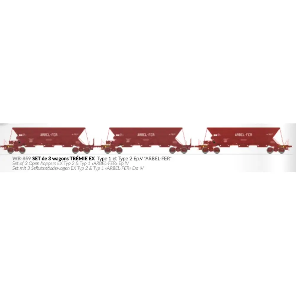 Set de 3 wagons trémies ex type 1 et type 2 « Arbel-Fer » - Ree Modèles WB859 - HO 1/87 - SNCF - Ep IV - 2R - 2