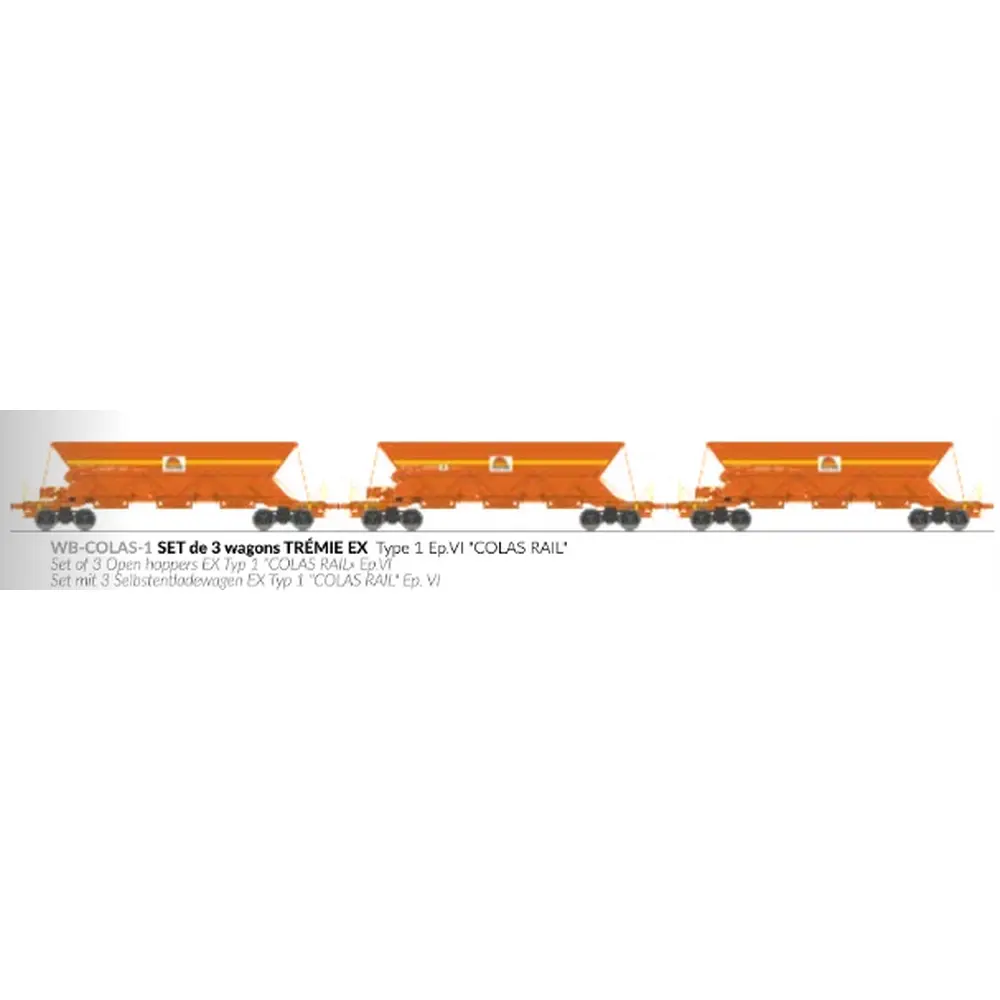 Set de 3 wagons trémies ex type 1 « COLAS RAIL » - Ree Modèles WBCOLAS1 - HO 1/87 - SNCF - Ep VI - 2R - 2