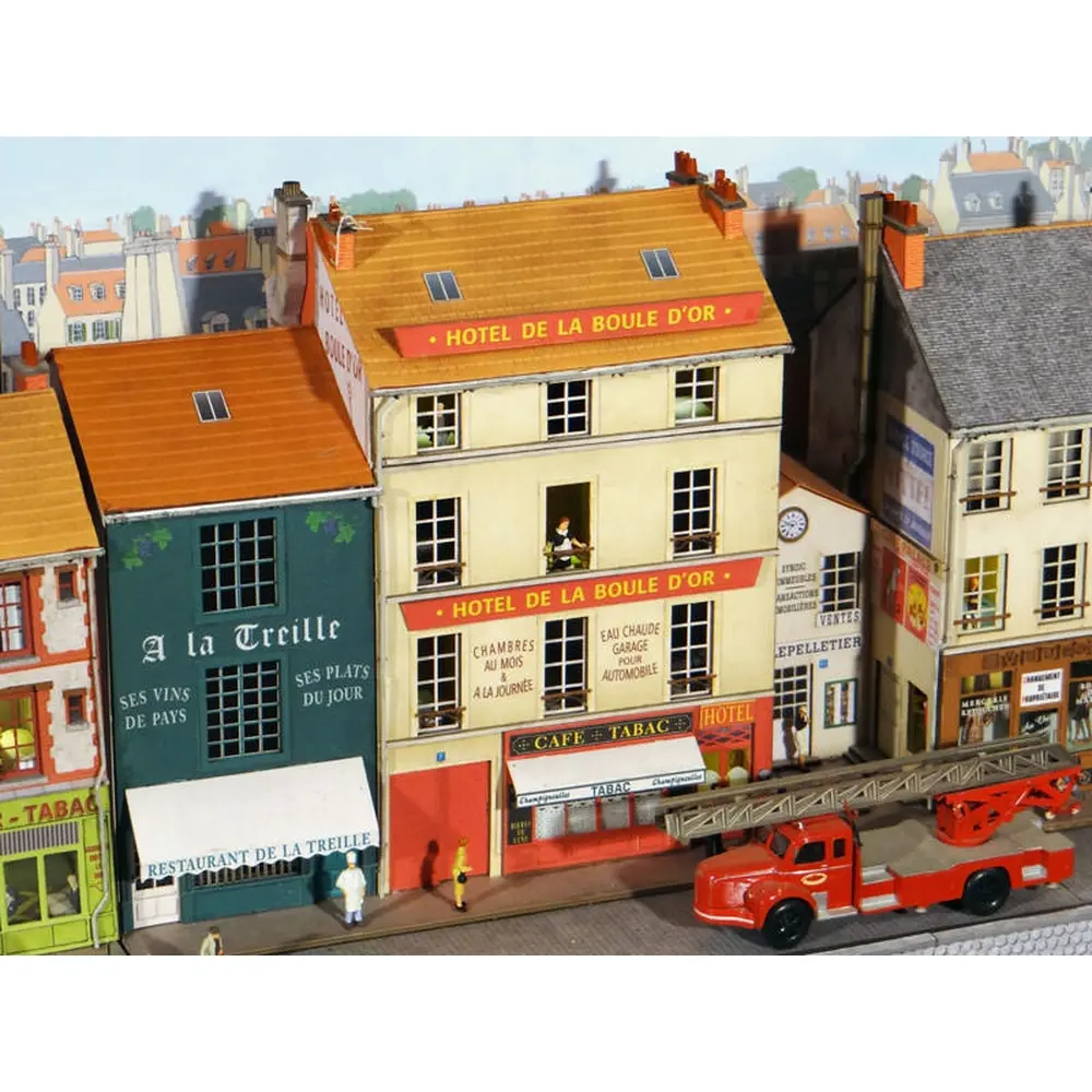 Bloc de 2 immeubles droits (Restaurant À La Treille + Hôtel de la Boule d’Or) - Régions et Compagnies VIL005 - HO 1/87  - 3