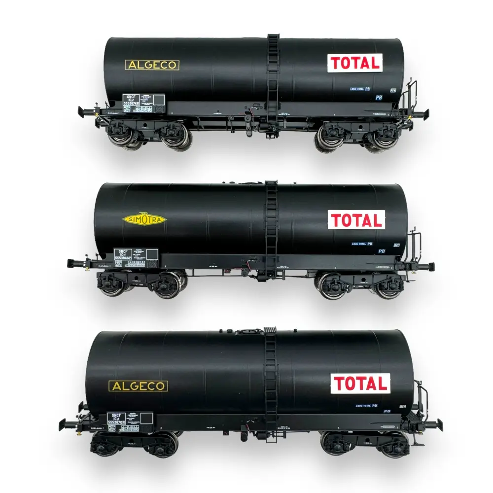 Set 3 de wagons citernes FAUVET-GIREL "SIMOTRA / ALGECO-TOTAL" - Ree Modèles WB-664 - HO 1/87 - SNCF - Ep III - 2R - 3