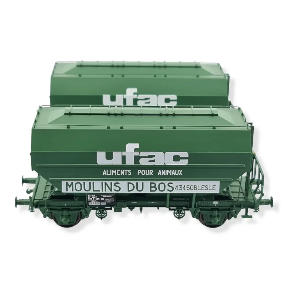 Set 2 Wagons céréaliers UFAC Moulin du Bos vert REE MODELES WB734 SNCF - HO 1/87 - 2