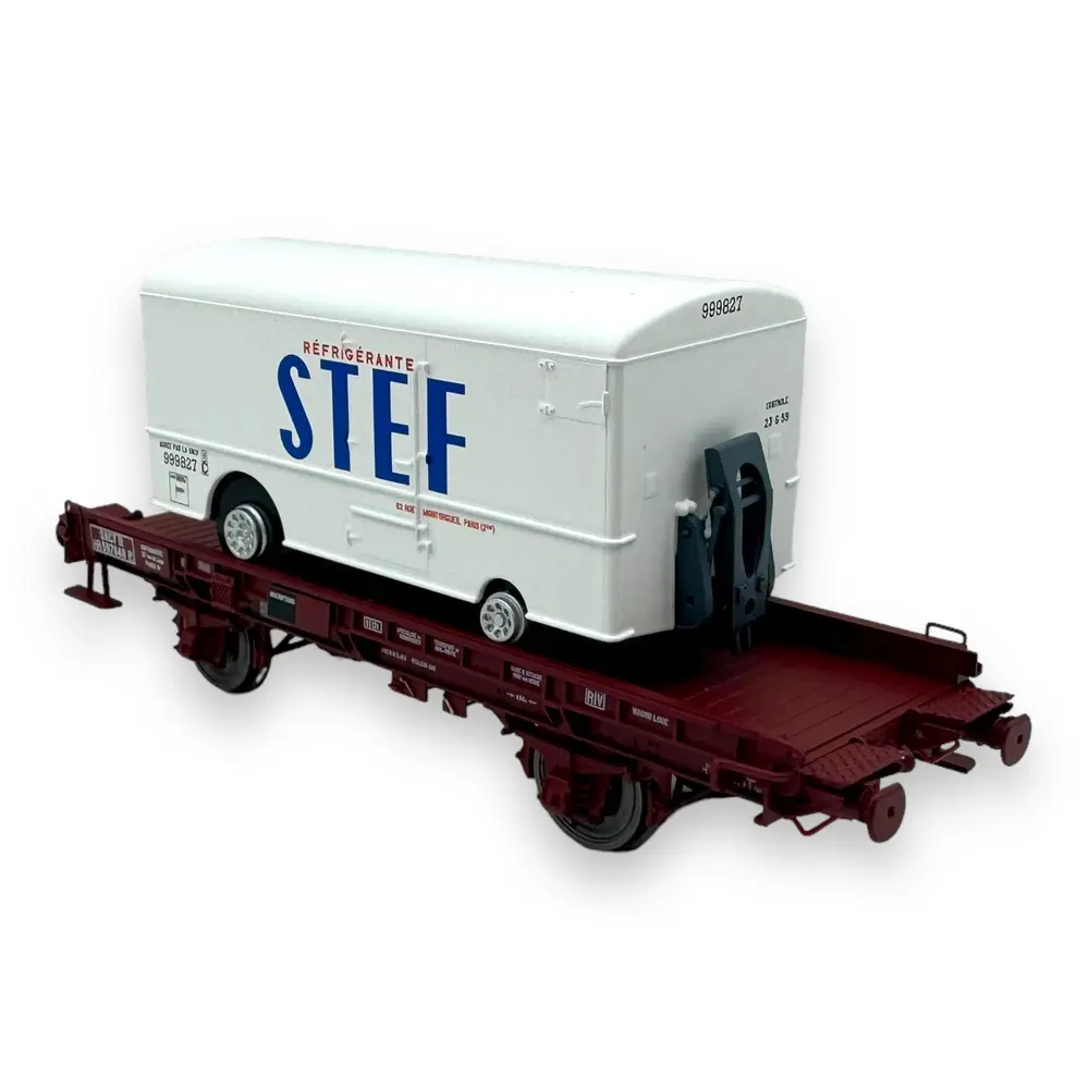 Wagon UFR mono-porteur + fourgon frigo "STEF" - Ree Modèles WB-650 - HO 1/87 - SNCF - Ep III - 2R - 2