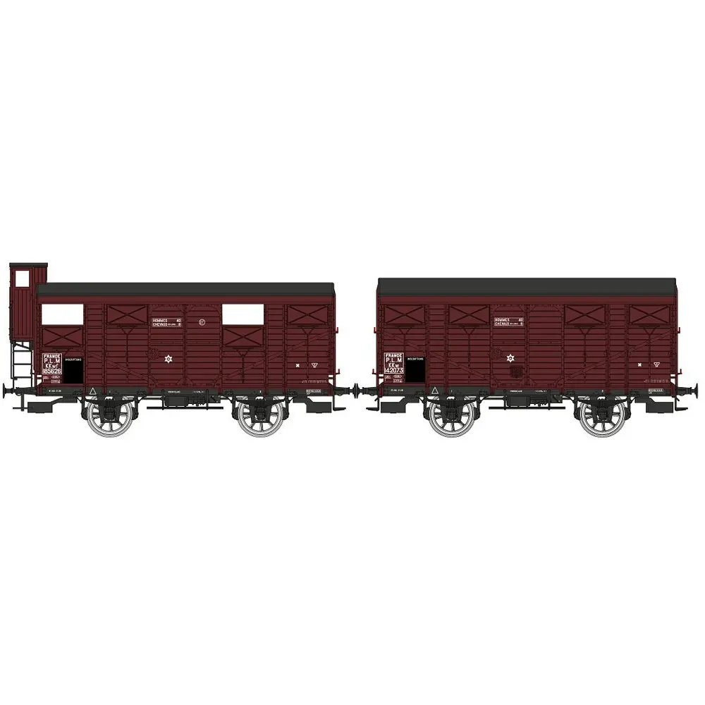 Set 2 wagons Couvert PLM 20T REE Modèles WB696 - HO 1/87 - SNCF - EP II - 6