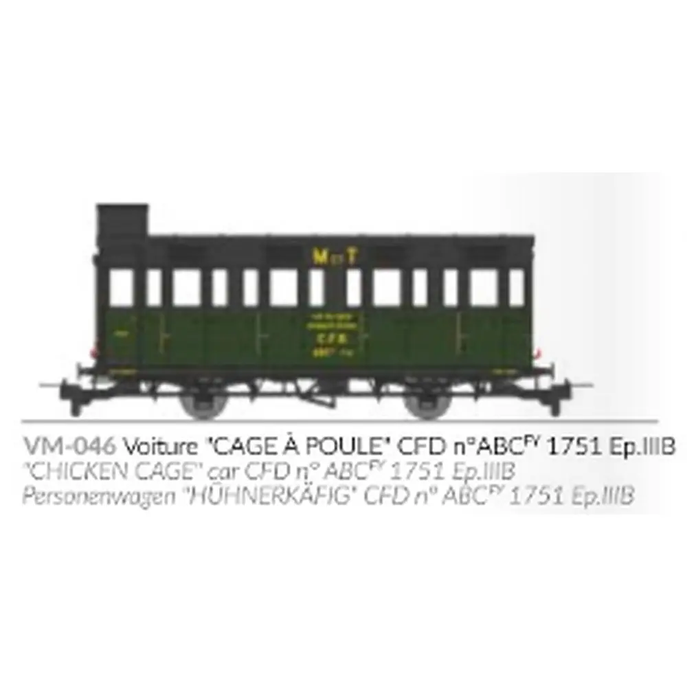 Voiture voyageurs « Cage à poule » N°ABCFY 1751 Mett - Ree Modèles VM046 - HOe/HOm 1/87 - CFD - Ep III - 2R - 2