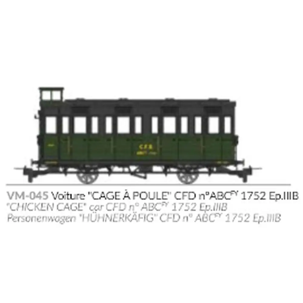 Voiture voyageurs « Cage à poule » N°ABCFY 1752 - Ree Modèles VM045 - HOe/HOm 1/87 - CFD - Ep III - 2R - 2