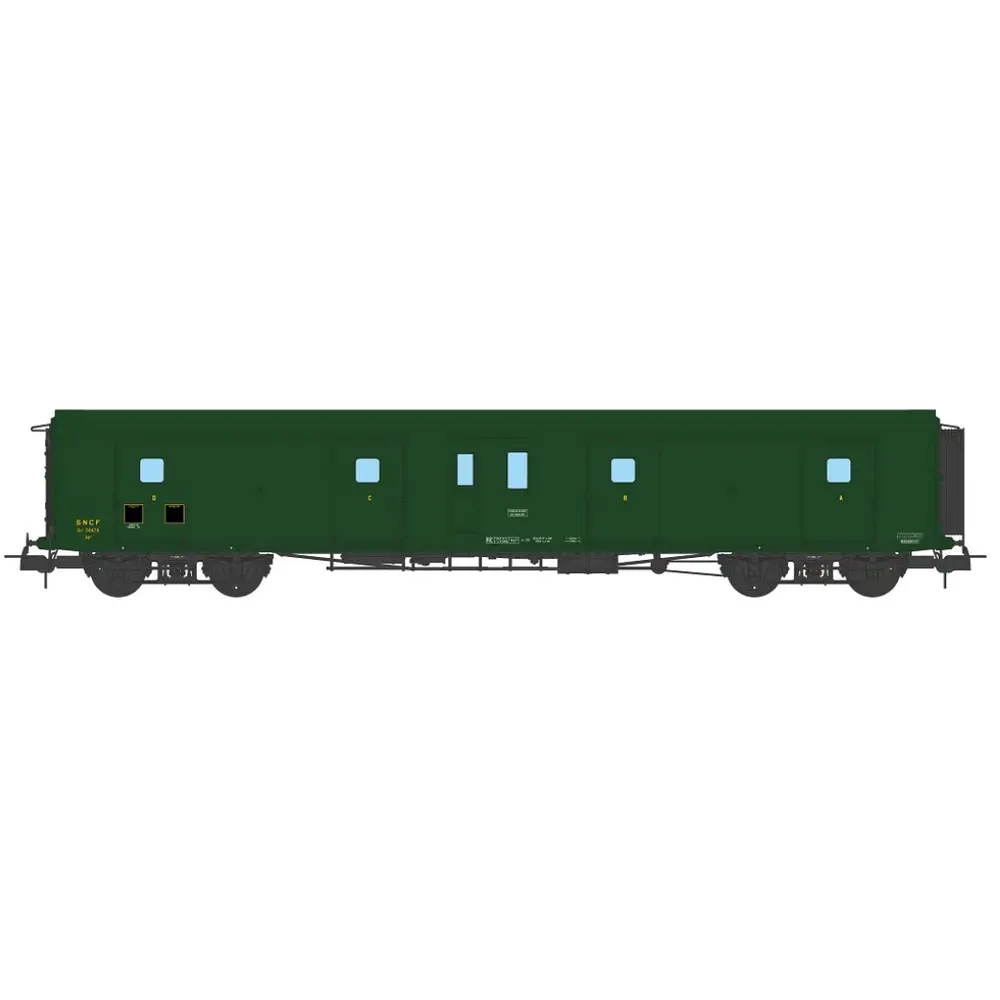 Fourgon à bogie Métallisé ex-PLM - Vert Avec Feux - REE MODELES VB363 - HO 1/87 - 5