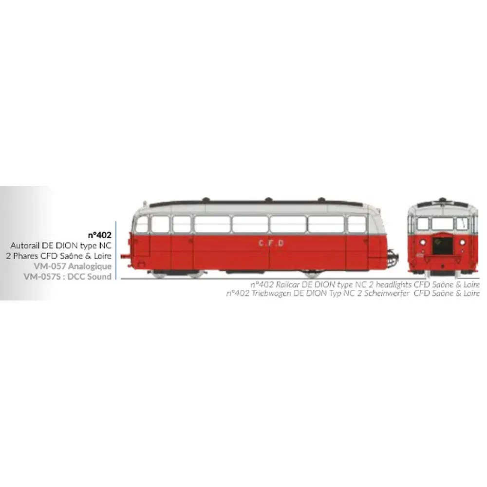 Autorail De Dion type NC Saône & Loire N°402, 2 phares, rouge/gris perle, toit gris - Ree Modèles VM057S - HOe/HOm 1/87 - CFD - Ep II/III - Digital sound - 2R - 2