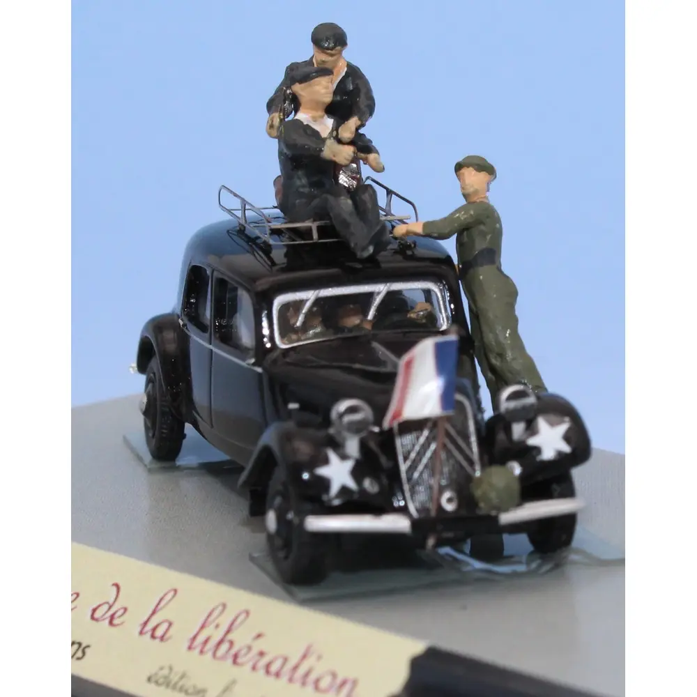 Citroën Traction 11A 1935, tête d'une colonne Américaine à la libération, 2 étoiles blanches, galerie de toit et 5 personnages - Sai 6193 - HO 1/87 - 3