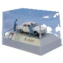Voiture Peugeot 404 blanche, 2 pompistes et accessoires SAI 1923 - HO 1/87 - 2