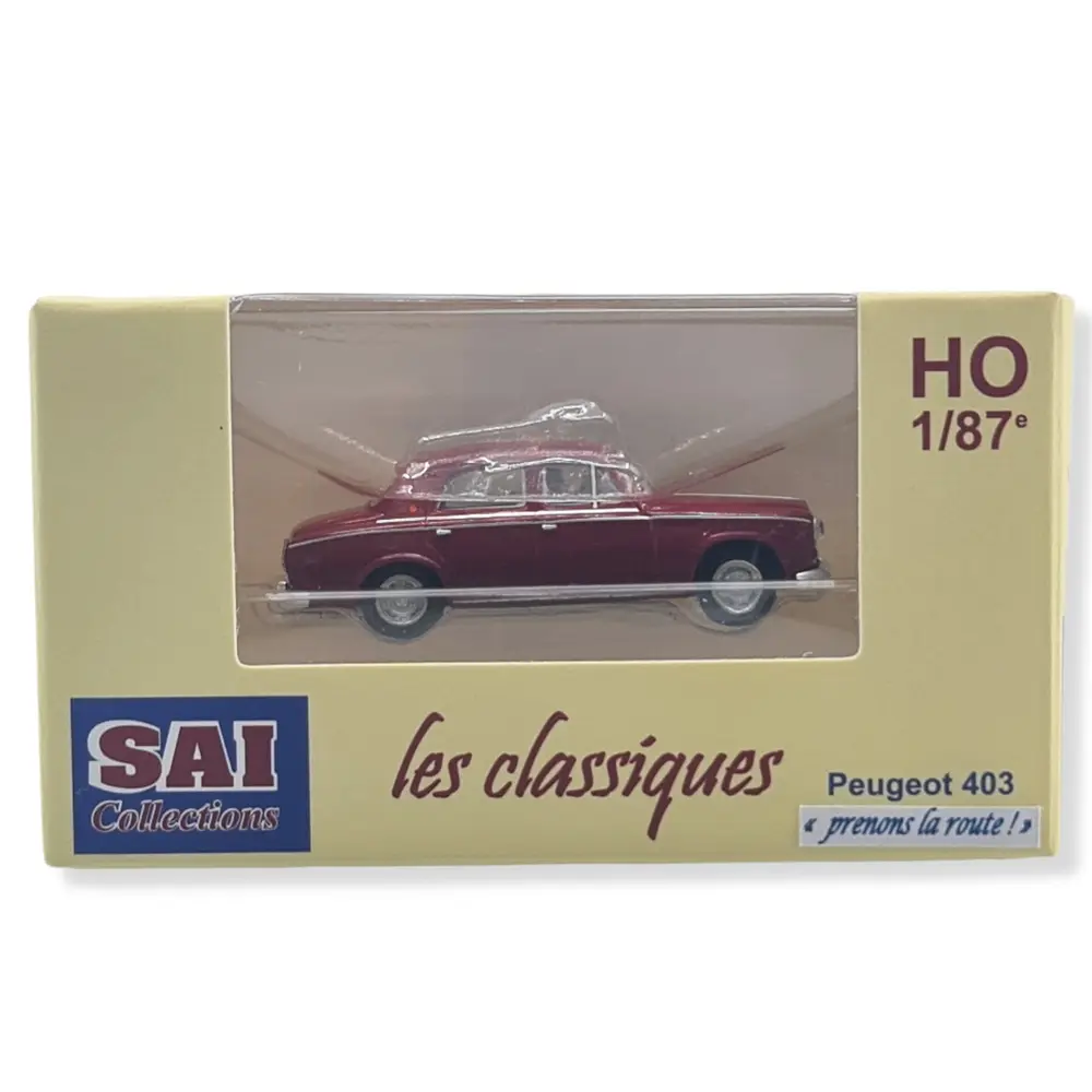 Voiture Peugeot 403 livrée rouge avec 2 personnages SAI 1620 - HO : 1/87 - - 2