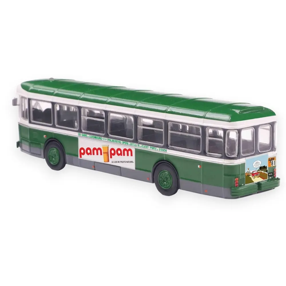 Autobus Saviem SC10, 0-4-4, RATP ligne 81 (Gare du Luxembourg - Porte de Saint Ouen) Ligne Pilote - Sai 4365 - HO 1/87 - 2