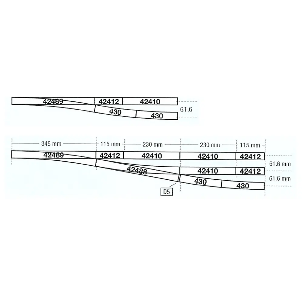Aiguillage long Gauche Wl10 R 1946 mm 10° - ROCO 42488/42490 - HO 1/87 - Code 83 - 2