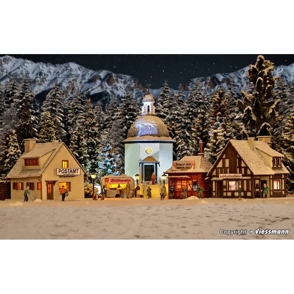 Village de Noël avec éclairage LED, fonctionnel - VOLLMER 42413 - HO 1/87 - 2